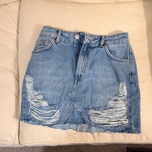 Topshop Blue Distressed Mini Skirt